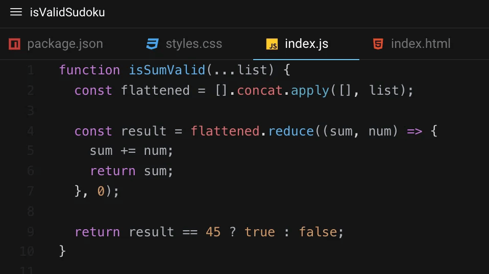 Code for isSumValid