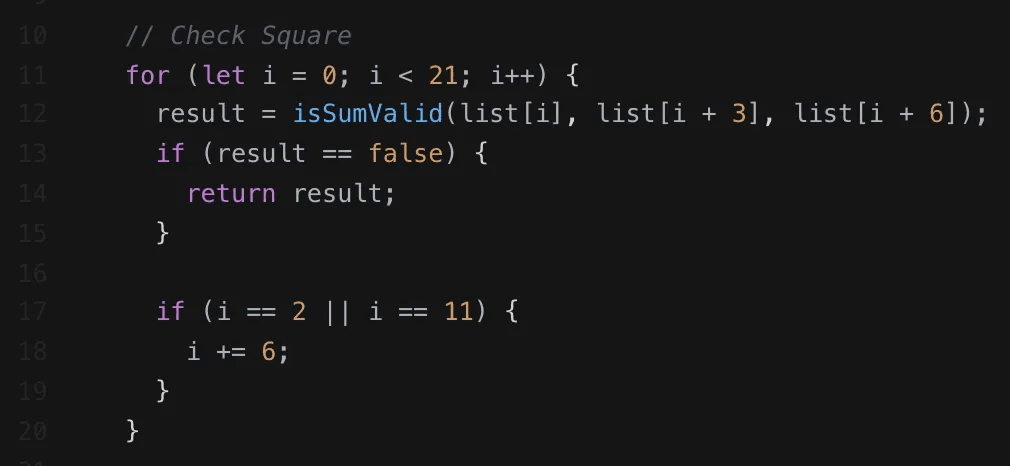 Refactored code for checking a square's validity