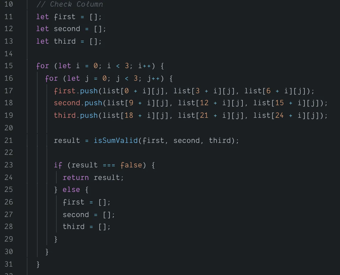 Refactored code for checking a column's validity