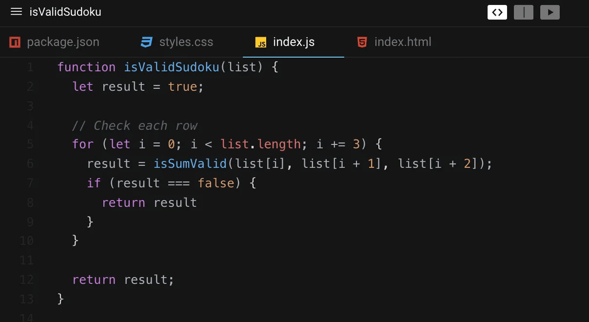 Code for checking a row's validity